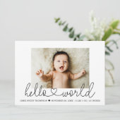 Faire-part Mini photo bébé Hello World Écriture cardiaque mod (Debout devant)