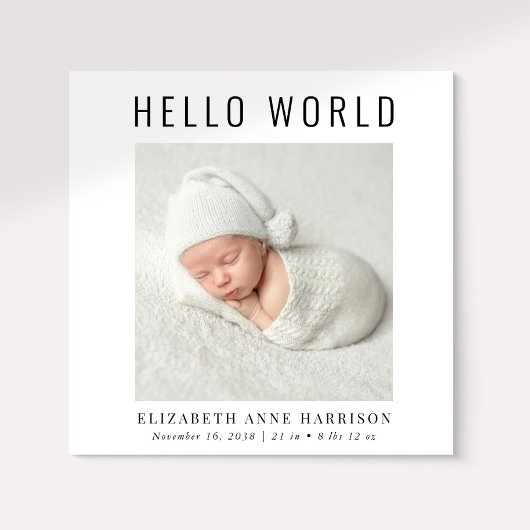 Faire-part Miniature moderne Hello World Photo Naissance