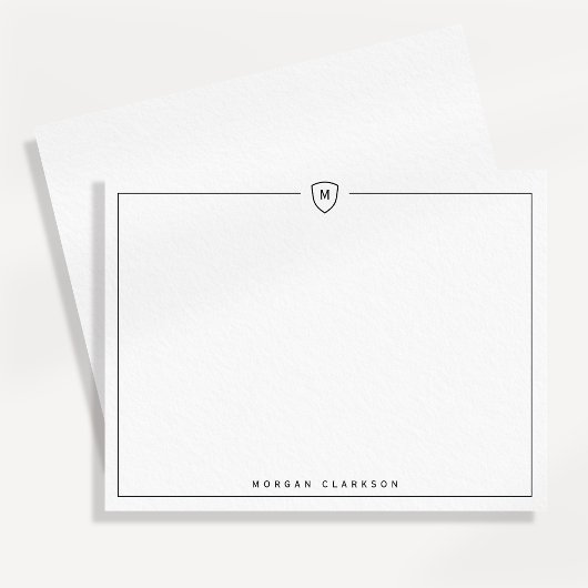 Faire-part Minimal Elegant Crest Monogram Note Card 