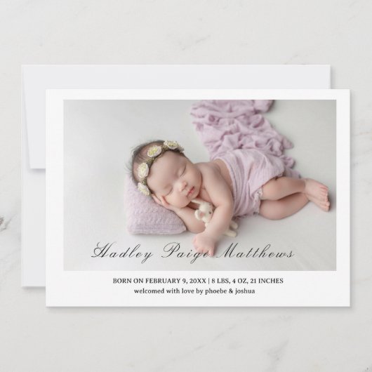 Faire-part Minimal Elegant Script Baby Girl Arrival Card (Devant)