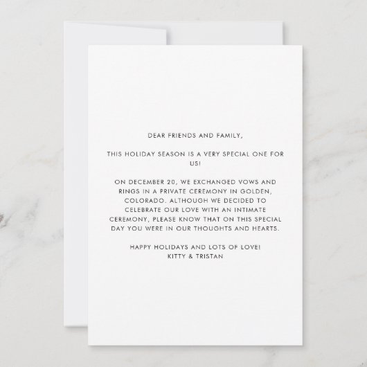 Faire-part Minimal moderne Nous Avons Elopé Mariage d'hiver d (Dos)