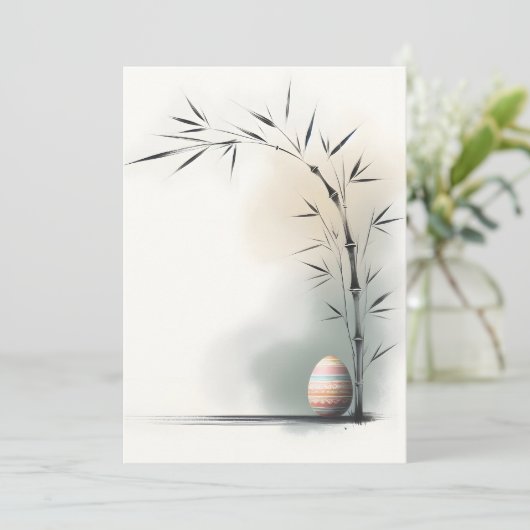 Faire-part Minimal Zen Spring Bamboo Easter Egg (Debout devant)