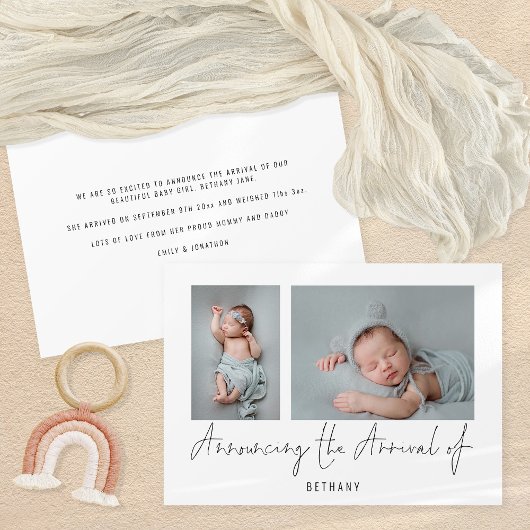 Faire-part Minimalist 2 Photos annonçant la naissance de l'ar