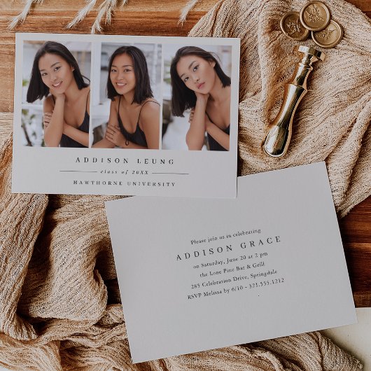 Faire-part Minimalist 3 Photo Graduation Announcement Invite