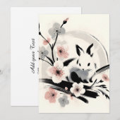 Faire-part Minimalist Zen Ink Bunny Cherry Blossoms (Devant / Derrière)