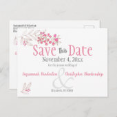 Faire-part minimaliste de mariage aux baies roses (Devant / Derrière)