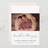 Faire-part Minimaliste Double la joie jumeaux photo (Devant / Derrière)