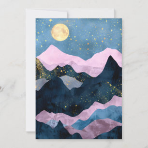 Faire-part Minimaliste Lune Étoiles Céleste Montagne Vallée