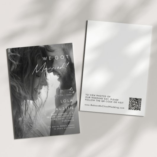 Faire-part minimaliste moderne d'Elopement photo