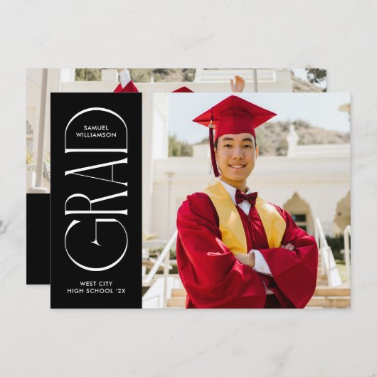 Faire-part minimaliste moderne noir (Devant / Derrière)