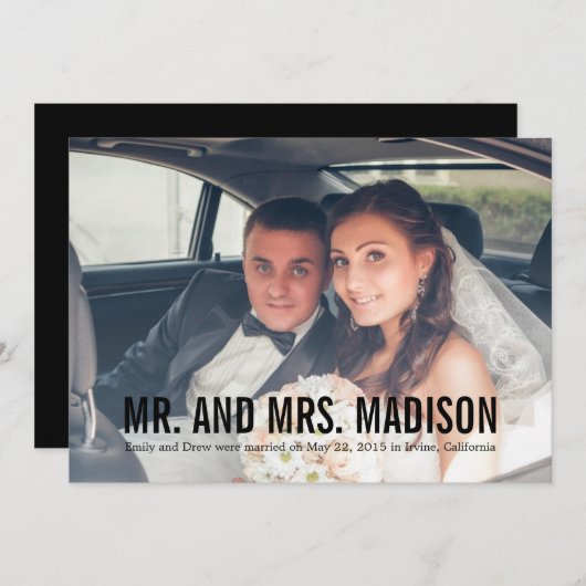 Faire-part minimaliste moderne - Noir (Devant / Derrière)