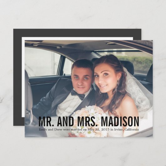 Faire-part minimaliste moderne - Noir (Devant / Derrière)