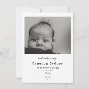 Faire-part Minimaliste Moderne Photo de Naissance de Bébé en 