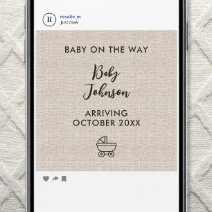 Faire-part Minimaliste numérique Luxe Linen Annonce de bébé