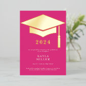 Faire-part minimum Hot rose blanc or Casquette Gra (Debout devant)