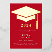 Faire-part minimum Red & White Gold Casquette Grad (Recto)