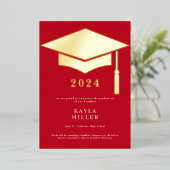 Faire-part minimum Red & White Gold Casquette Grad (Debout devant)