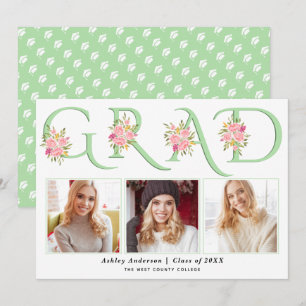 Faire-part Mint GRAD typographie rose roses obtention de dipl