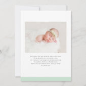 Faire-part Mint Green Whimsical Calligraphie Photo Bébé Naiss (Dos)