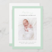 Faire-part Mint Green Whimsical Calligraphie Photo Bébé Naiss (Devant / Derrière)