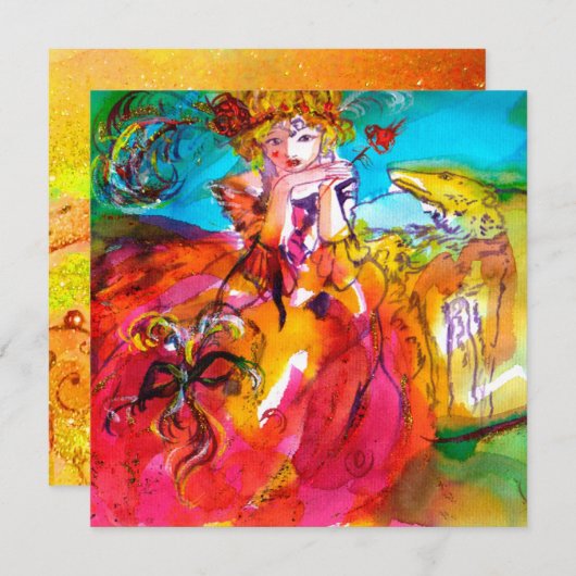 Faire-part MIRANDOLINA SWEET 16 MASQUERADE BALL, or jaune (Devant / Derrière)