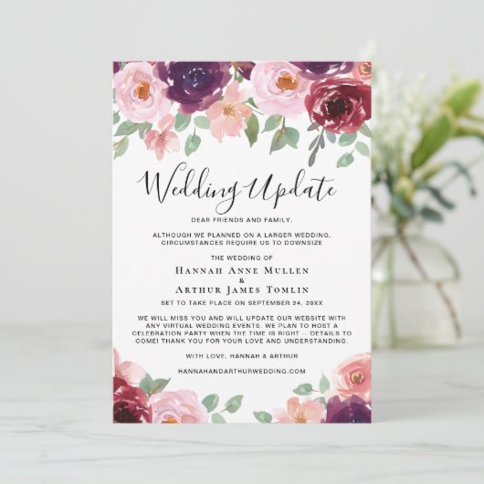 Faire-part Mise à jour de mariage intimiste aquarelle florale (Debout devant)