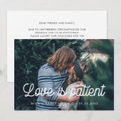 Faire-part Mise à jour de mariage Love is patient écriture ré (Devant / Derrière)
