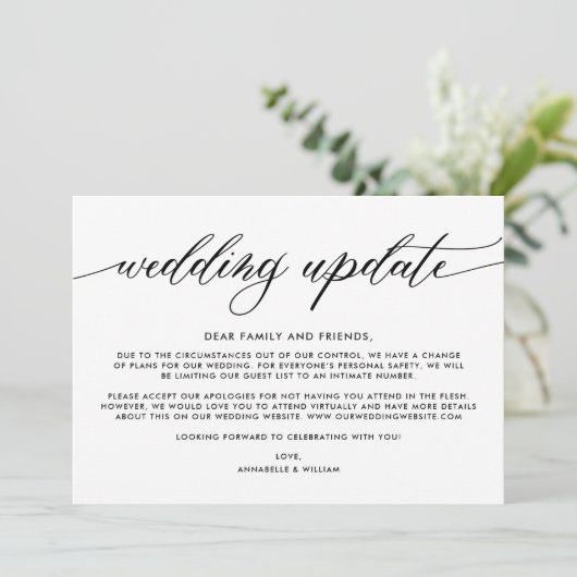 Faire-part Mise à jour de mariage | Mariage plus intime (Debout devant)