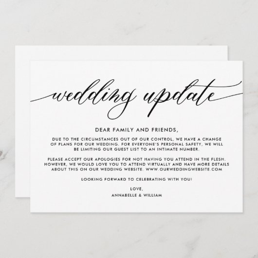 Faire-part Mise à jour de mariage | Mariage plus intime (Devant / Derrière)