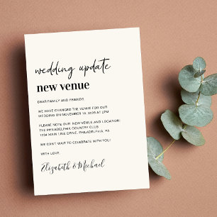 Faire-part Mise à jour du mariage avec nouvelle salle en crèm