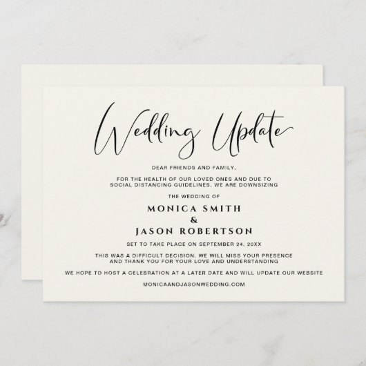 Faire-part Mise à jour du Mariage plus petit Changement de pl (Devant / Derrière)
