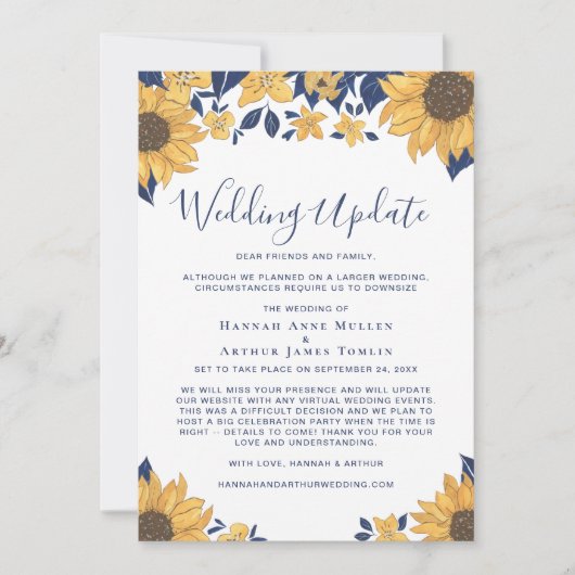 Faire-part Mise à jour pour un mariage plus intime Sunflower (Devant)