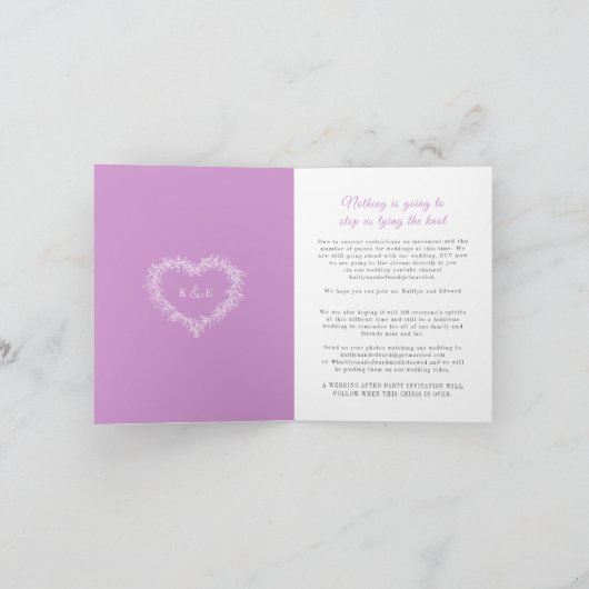Faire-part Mistletoe mariage d'hiver violet blanc en direct (Intérieur)