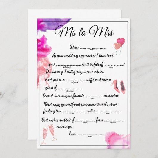 Faire-part Mme à Mme Libs blanc (Devant / Derrière)