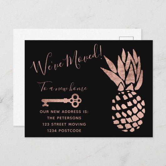 Faire-part mobile d'ananas à clé rose noir (Devant / Derrière)