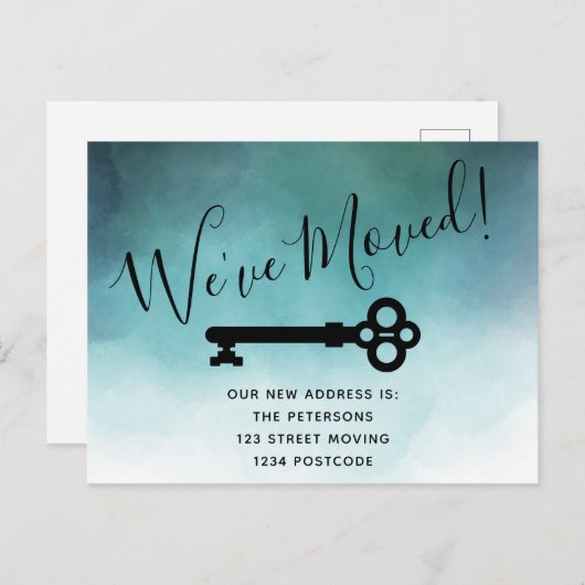 Faire-part mobile simple à clé bleue d'aquarelle (Devant / Derrière)