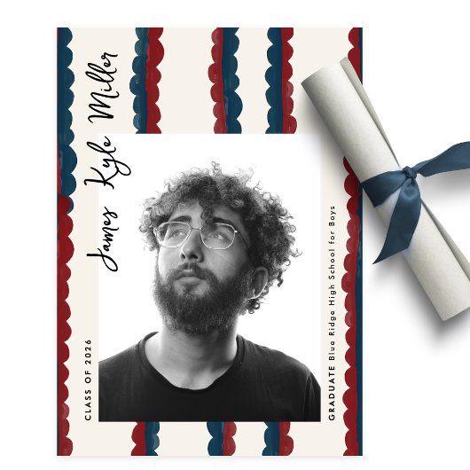 Faire-part Mod Bleu Profond Rouge Photo Promotion 2026 Diplôm