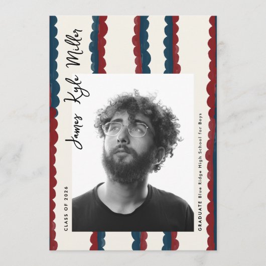 Faire-part Mod Blue Deep Red Photo Class of 2026 Graduation (Devant)