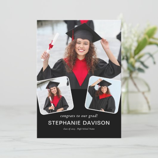 Faire-part Modern 3 Photo Félicats à Grad 2023 Noir (Debout devant)