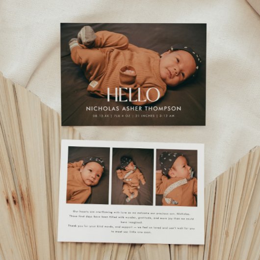 Faire-part Modern 4-Photo "Hello" New Baby Birth
