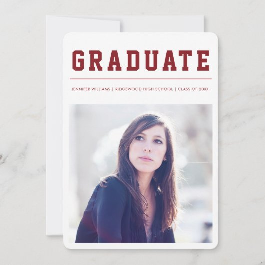 Faire-part Modern and Bold graduation announcement Maroon (Devant)