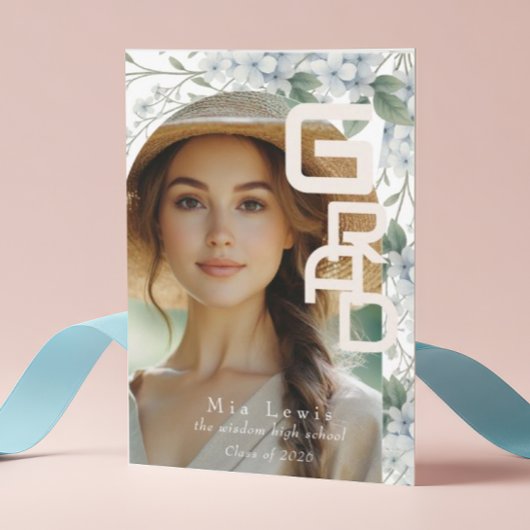 Faire-part Modern Arch Soft Blue Hydrangeas Graduation Photo