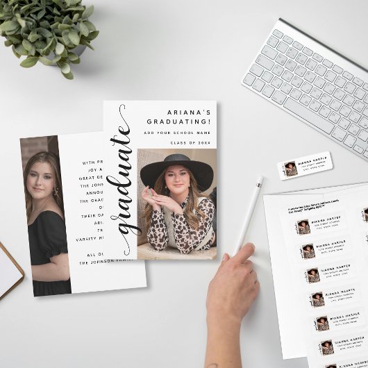 Faire-part Modern Black Script 2 Photo Graduation