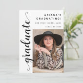 Faire-part Modern Black Script Photo Graduation Party (Debout devant)