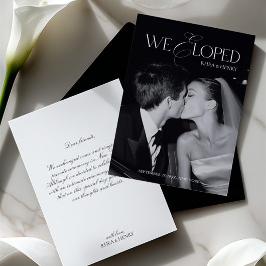 Faire-part Modern Black & White We Eloped Wedding