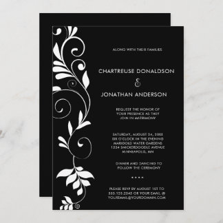 Faire-part Modern Black with White Botanical Vines Wedding |
