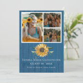 Faire-part Modern Blue 4 Photo Collage Tournesol graduation (Debout devant)