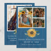 Faire-part Modern Blue 4 Photo Collage Tournesol graduation (Devant / Derrière)