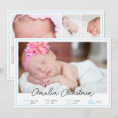 Faire-part Modern Blue Newborn Baby Photo Collage Birth  (Devant / Derrière)