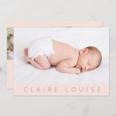 Faire-part Modern|Blush Pink|Photo Collage Bébé Fille Naissan (Devant / Derrière)